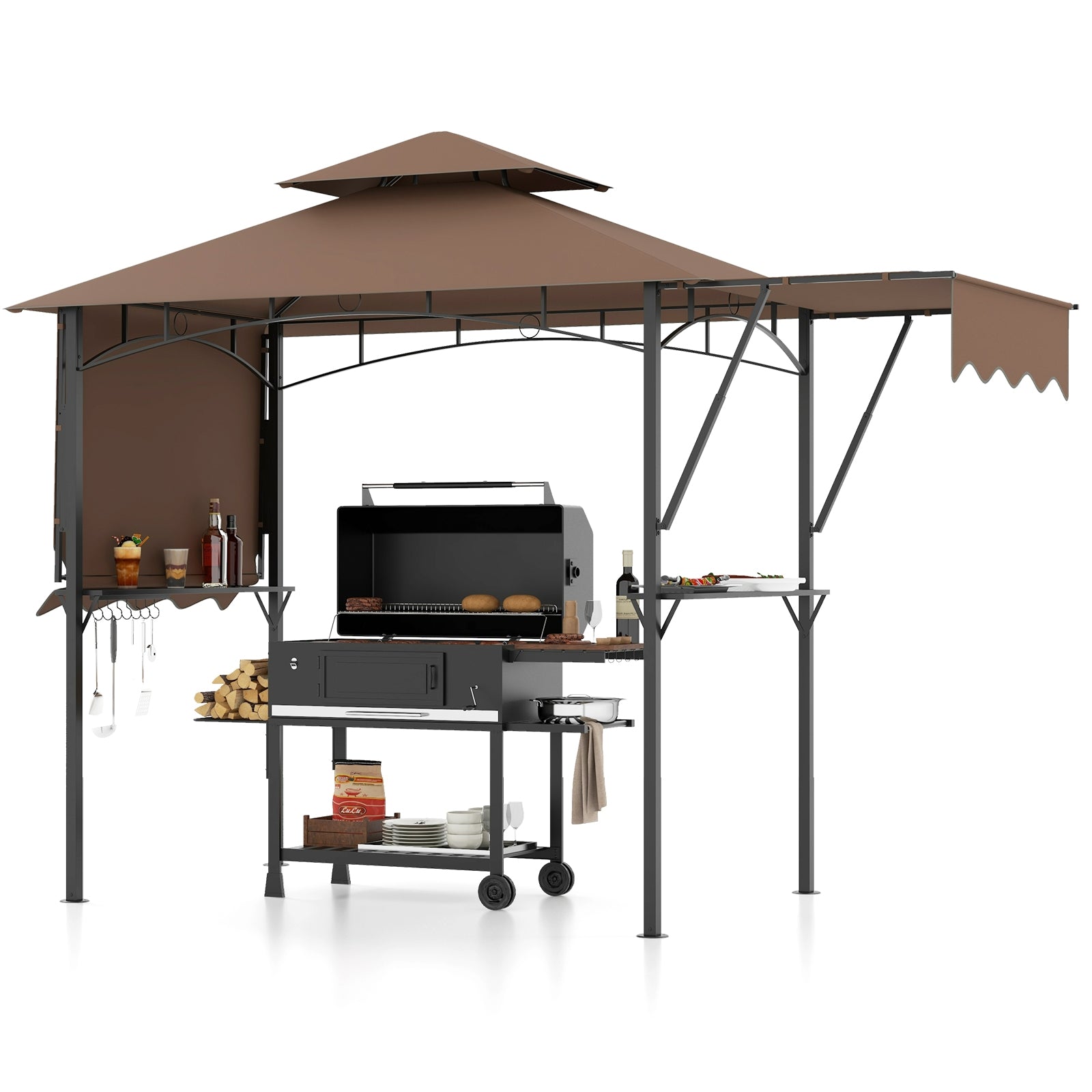 13 x 5 Feet Grill Gazebo, Dual Side Awnings, 2 Adjustable Shelves, Coffee Gazebos at Gallery Canada