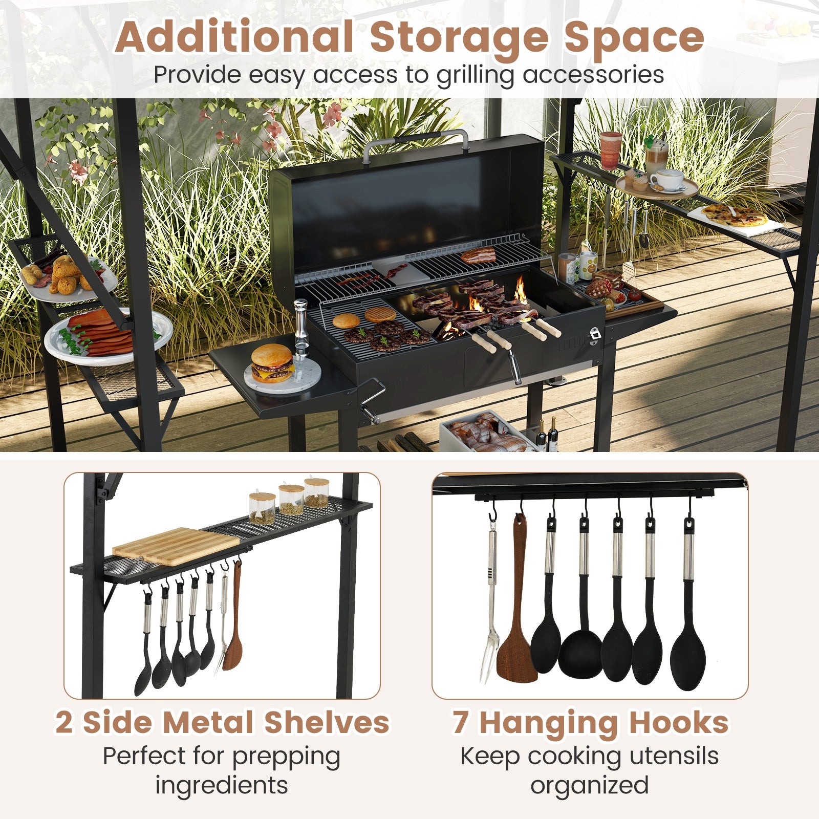13 x 5 Feet Grill Gazebo, Dual Side Awnings, 2 Adjustable Shelves, Coffee Gazebos at Gallery Canada