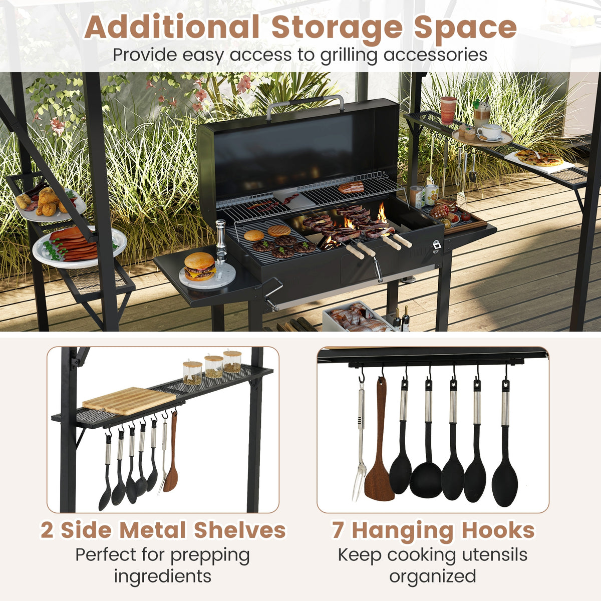13 x 5 Feet Grill Gazebo, Dual Side Awnings, 2 Adjustable Shelves, Coffee Gazebos at Gallery Canada