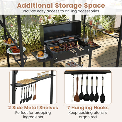 13 x 5 Feet Grill Gazebo, Dual Side Awnings, 2 Adjustable Shelves, Coffee Gazebos at Gallery Canada