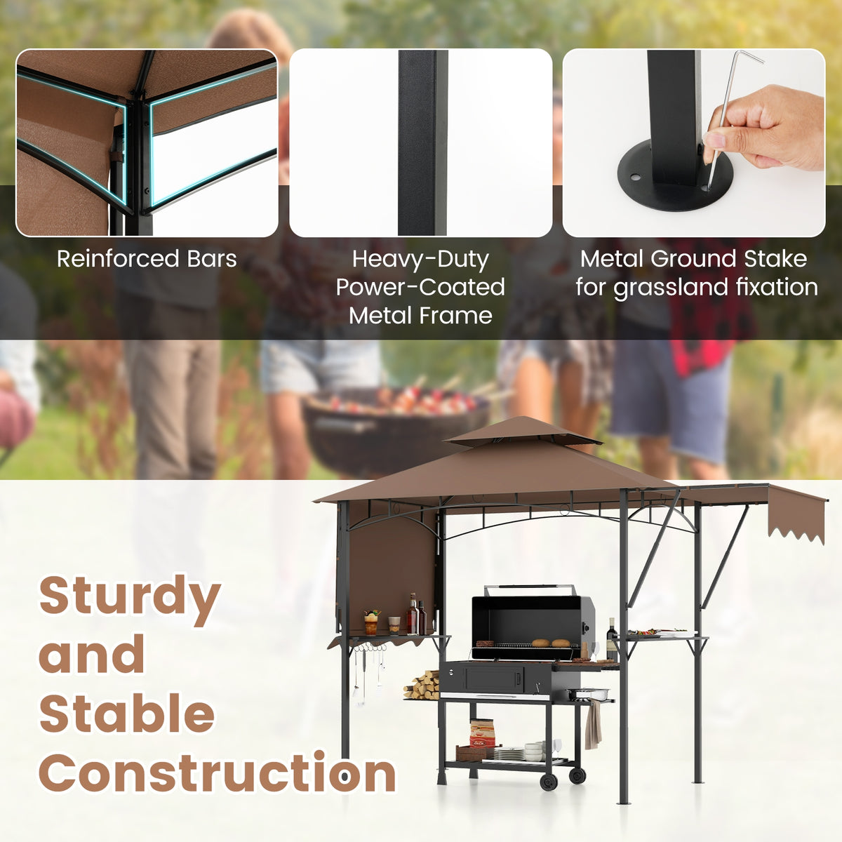 13 x 5 Feet Grill Gazebo, Dual Side Awnings, 2 Adjustable Shelves, Coffee Gazebos at Gallery Canada