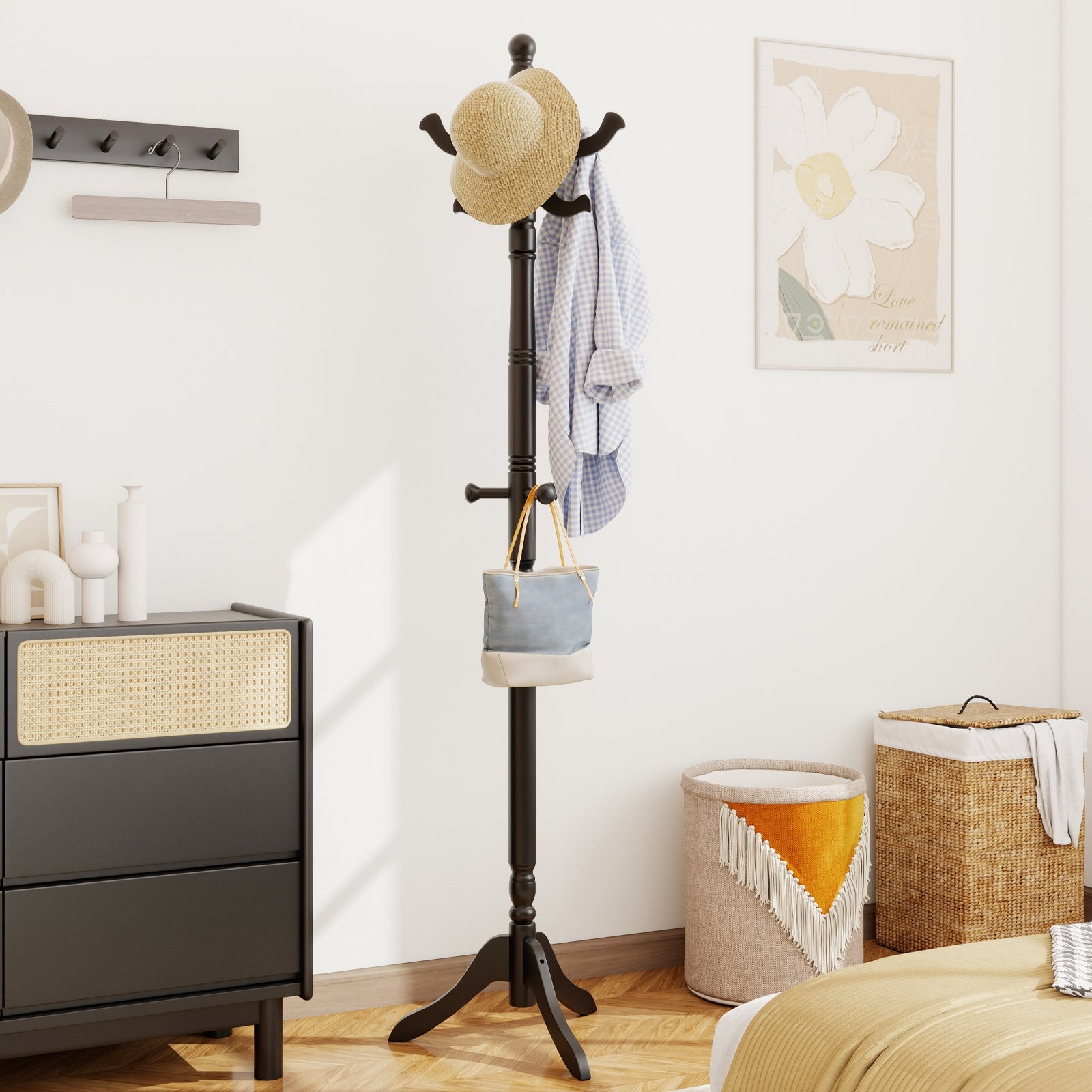 Solid Wood Hall Tree, 11 Hooks, 3 Height Options, Black Coat Racks & Hall Trees at Gallery Canada