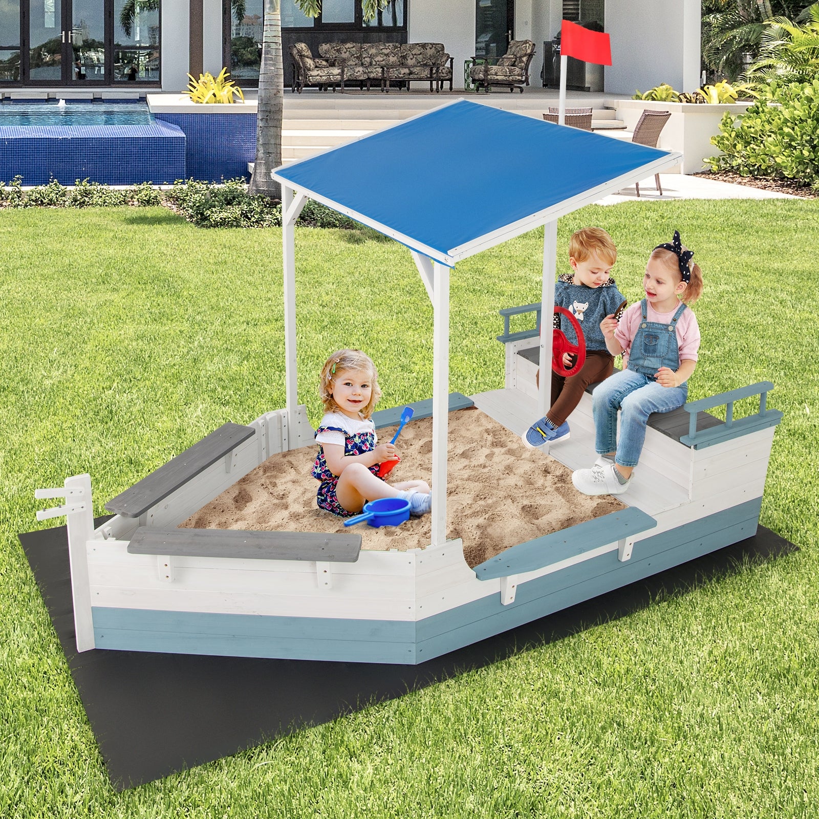 Pirate Ship Sandbox, With Canopy, Bench Seats, Bottom Liner, White Sandboxes at Gallery Canada