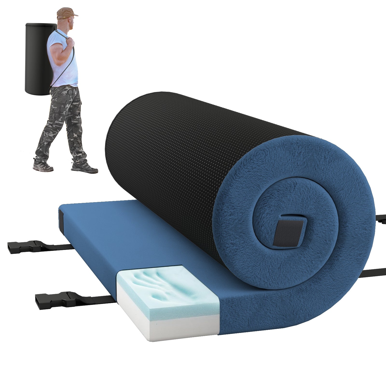 Foldable Camping Mattress, High Density Foam Cushion, Anti-Slip Bottom, Navy Air Mattresses & Sleeping Bags Navy at Gallery Canada