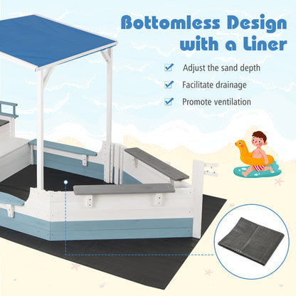 Pirate Ship Sandbox, With Canopy, Bench Seats, Bottom Liner, White Sandboxes at Gallery Canada