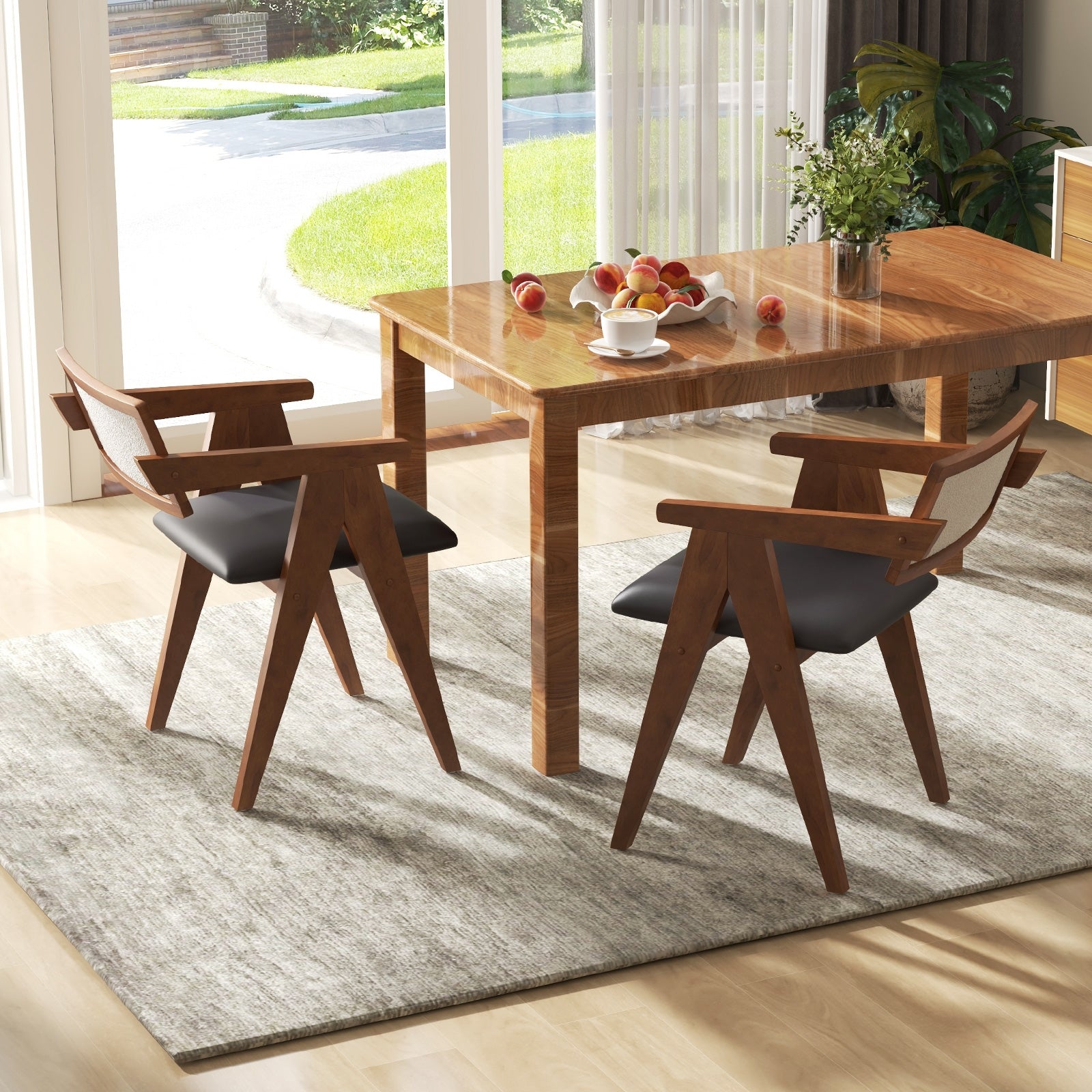 Mid Century Wooden Accent Chairs, Leathaire Seat Cushions, Set of 2, Walnut Accent Chairs at Gallery Canada