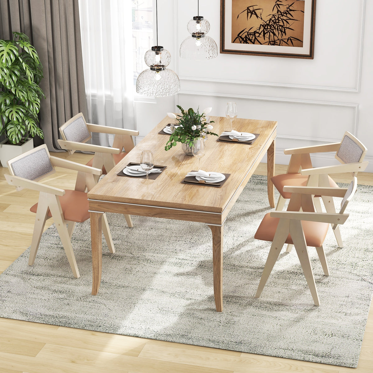 Mid Century Wooden Accent Chairs, Set Of 2, Beige Accent Chairs at Gallery Canada