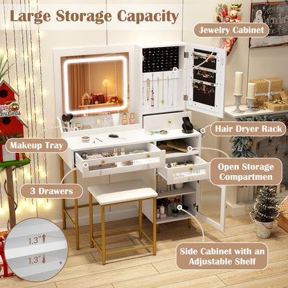 Modern Makeup Vanity Desk With Mirror, Lights, Stool Set, White Makeup Vanities at Gallery Canada