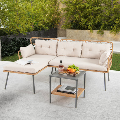 3 Piece Corner Patio Furniture, Small Coffee Table, Beige Patio Conversation Sets at Gallery Canada