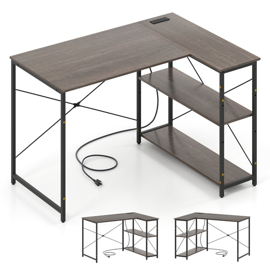 47 Inch L-Shaped Reversible Corner Desk, Adjustable Storage Shelves, Gray L-Shaped Desks Gray at Gallery Canada