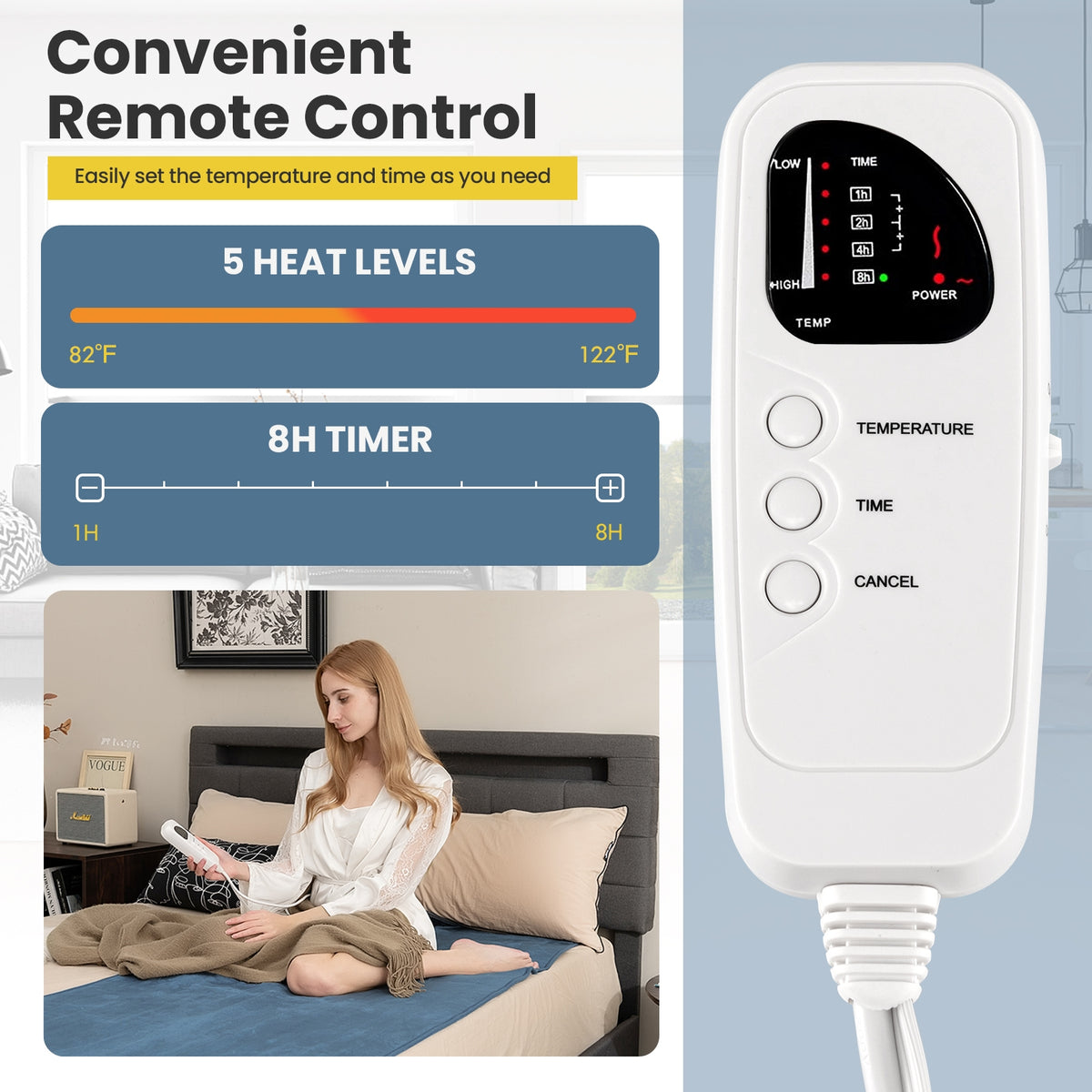 Electric Heated Mattress Pad, 5 Heating Levels, Blue Bedroom at Gallery Canada
