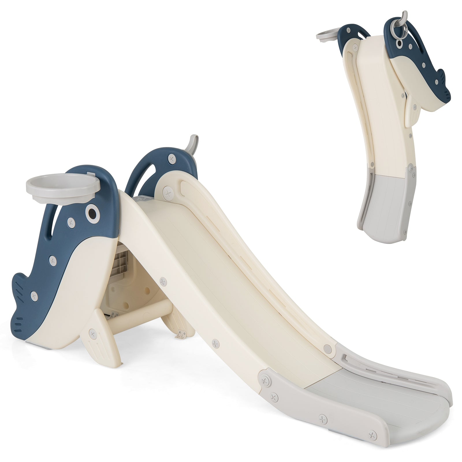 Foldable Freestanding Baby Slide Climber Playset With Basketball Hoop, Blue Climbers & Slides Blue at Gallery Canada