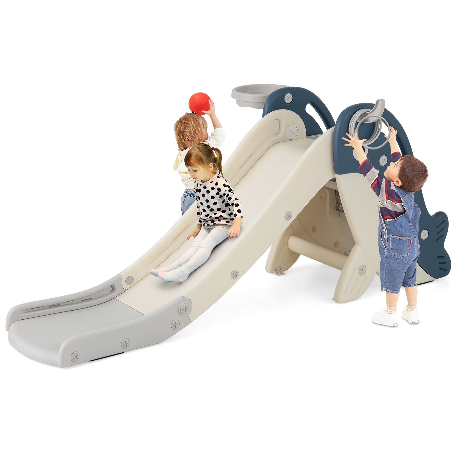 Foldable Freestanding Baby Slide Climber Playset With Basketball Hoop, Blue Climbers & Slides at Gallery Canada