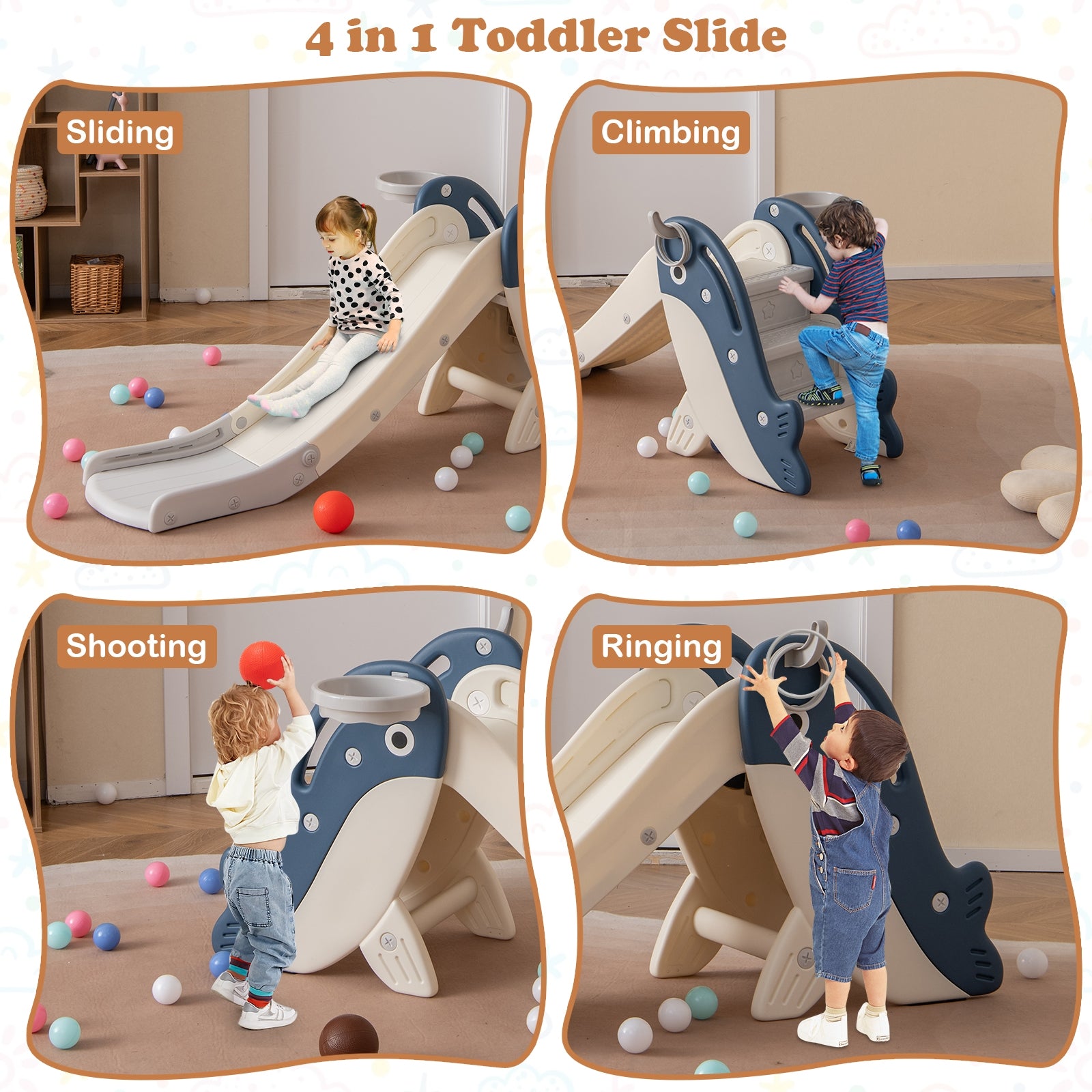 Foldable Freestanding Baby Slide Climber Playset With Basketball Hoop, Blue Climbers & Slides at Gallery Canada