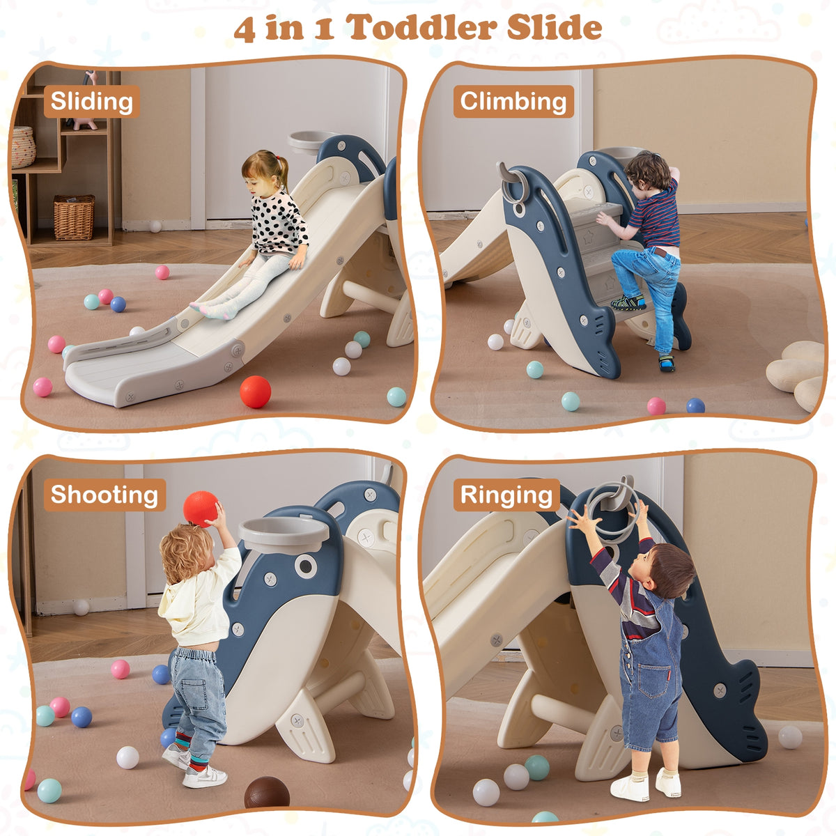 Foldable Freestanding Baby Slide Climber Playset With Basketball Hoop, Blue Climbers & Slides at Gallery Canada