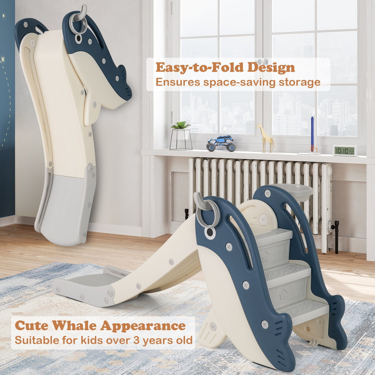 Foldable Freestanding Baby Slide Climber Playset With Basketball Hoop, Blue Climbers & Slides at Gallery Canada