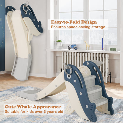 Foldable Freestanding Baby Slide Climber Playset With Basketball Hoop, Blue Climbers & Slides at Gallery Canada
