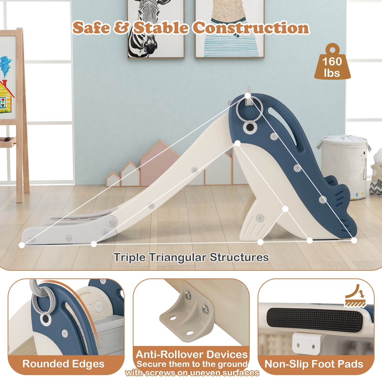 Foldable Freestanding Baby Slide Climber Playset With Basketball Hoop, Blue Climbers & Slides at Gallery Canada