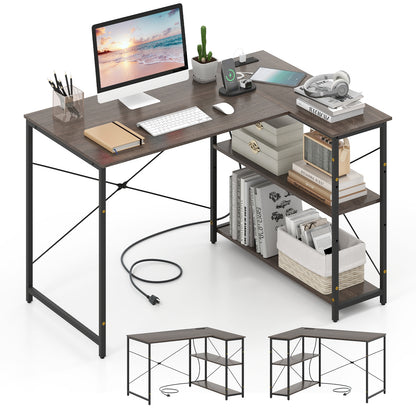 47 Inch L-Shaped Reversible Corner Desk, Adjustable Storage Shelves, Gray L-Shaped Desks at Gallery Canada