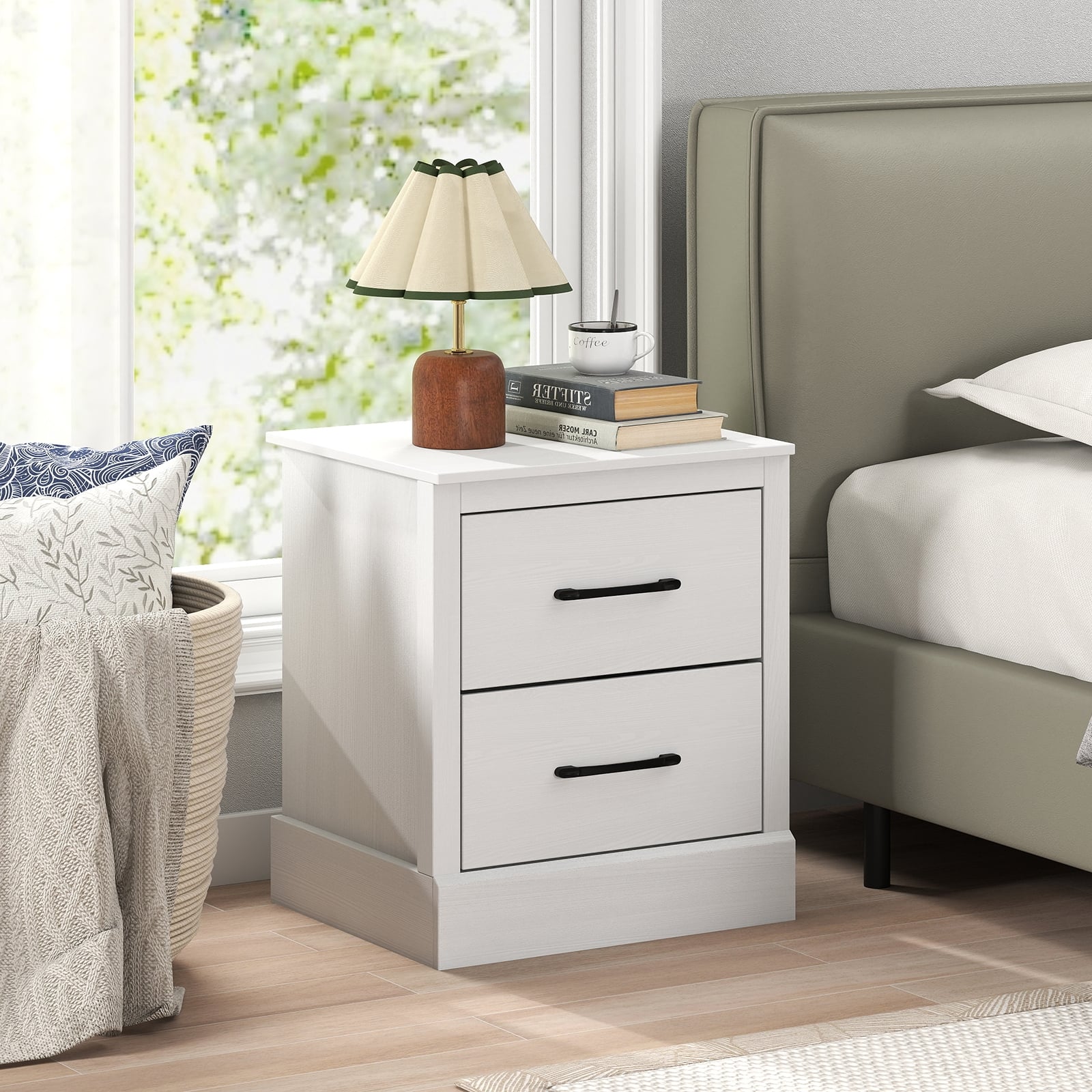 Wood Compact Floor Nightstand With Storage Drawers, White Nightstands at Gallery Canada
