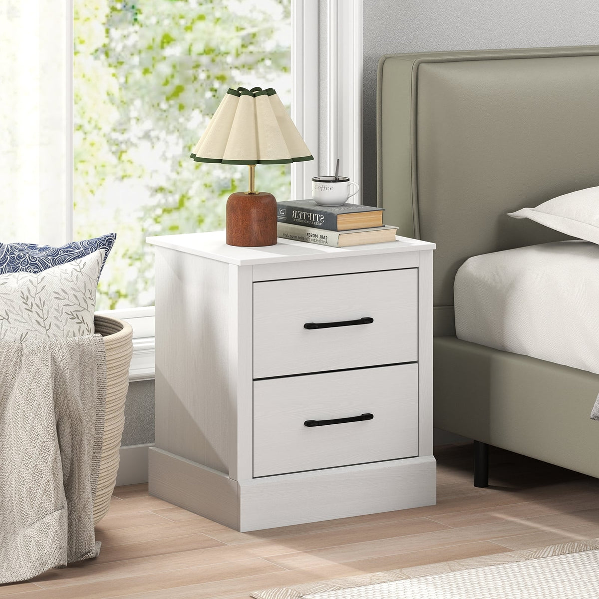 Wood Compact Floor Nightstand With Storage Drawers, White Nightstands at Gallery Canada
