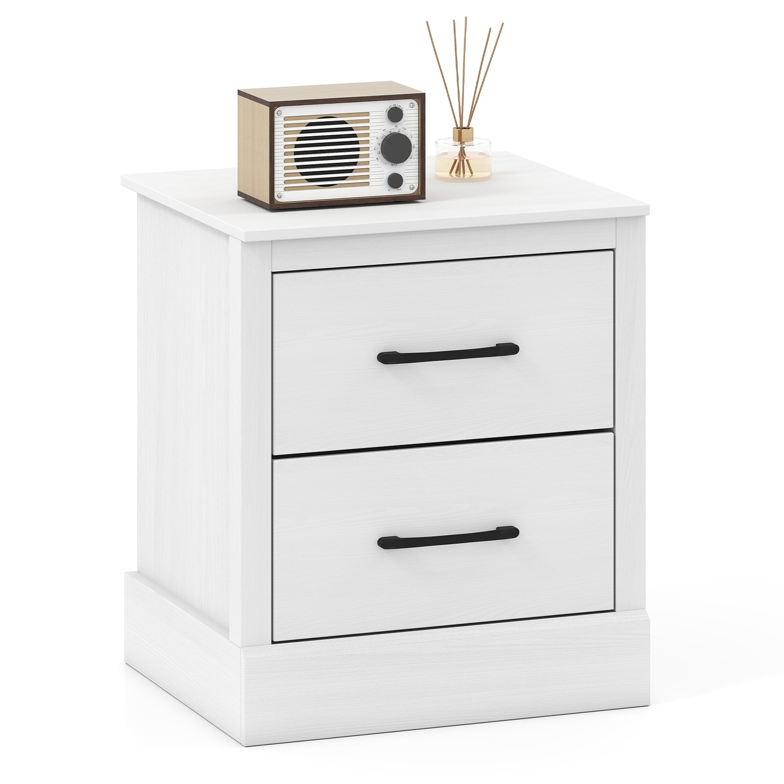 Wood Compact Floor Nightstand With Storage Drawers, White Nightstands White at Gallery Canada