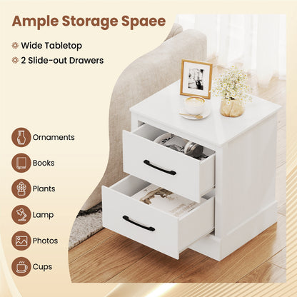 Wood Compact Floor Nightstand With Storage Drawers, White Nightstands at Gallery Canada
