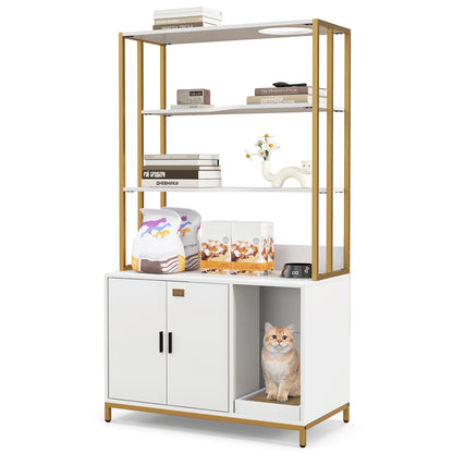 Cat Litter Box Enclosure, With Storage And 3-Tier Shelves, White Cat Houses White at Gallery Canada