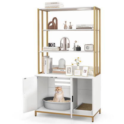 Cat Litter Box Enclosure, With Storage And 3-Tier Shelves, White Cat Houses at Gallery Canada