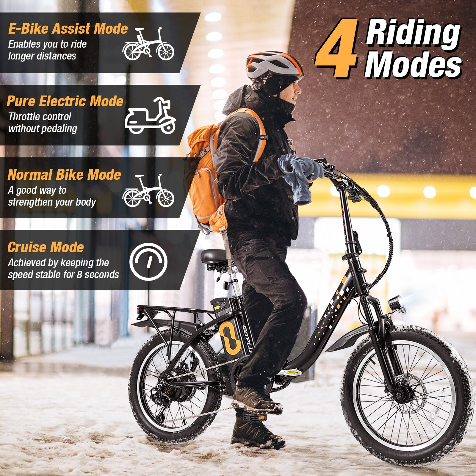 Folding Electric Bicycle, 20-Inch Fat Tires Snow E-Bike, Black Exercise Bikes at Gallery Canada