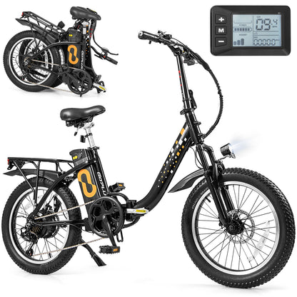Folding Electric Bicycle, 20-Inch Fat Tires Snow E-Bike, Black Exercise Bikes at Gallery Canada