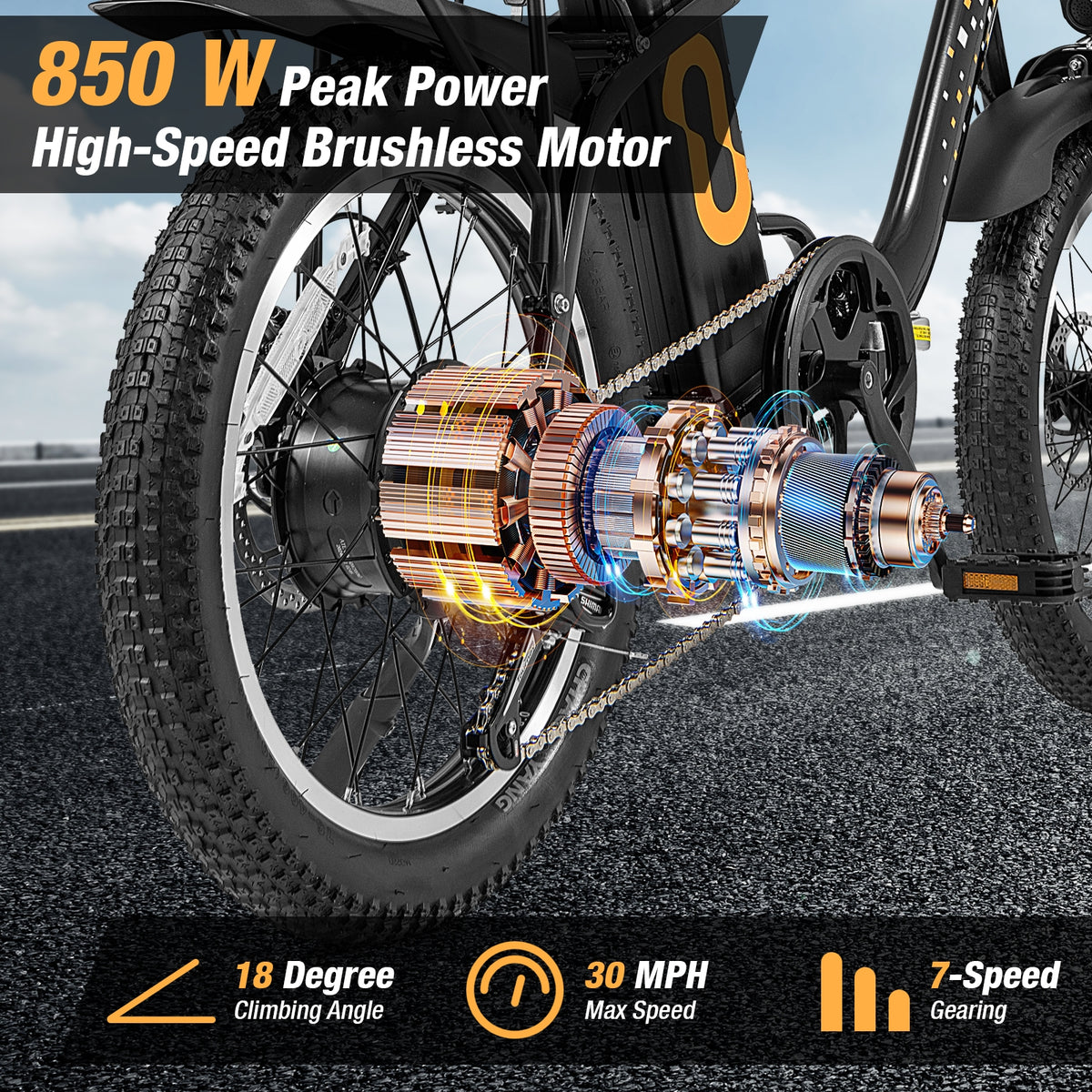 Folding Electric Bicycle, 20-Inch Fat Tires Snow E-Bike, Black Exercise Bikes at Gallery Canada