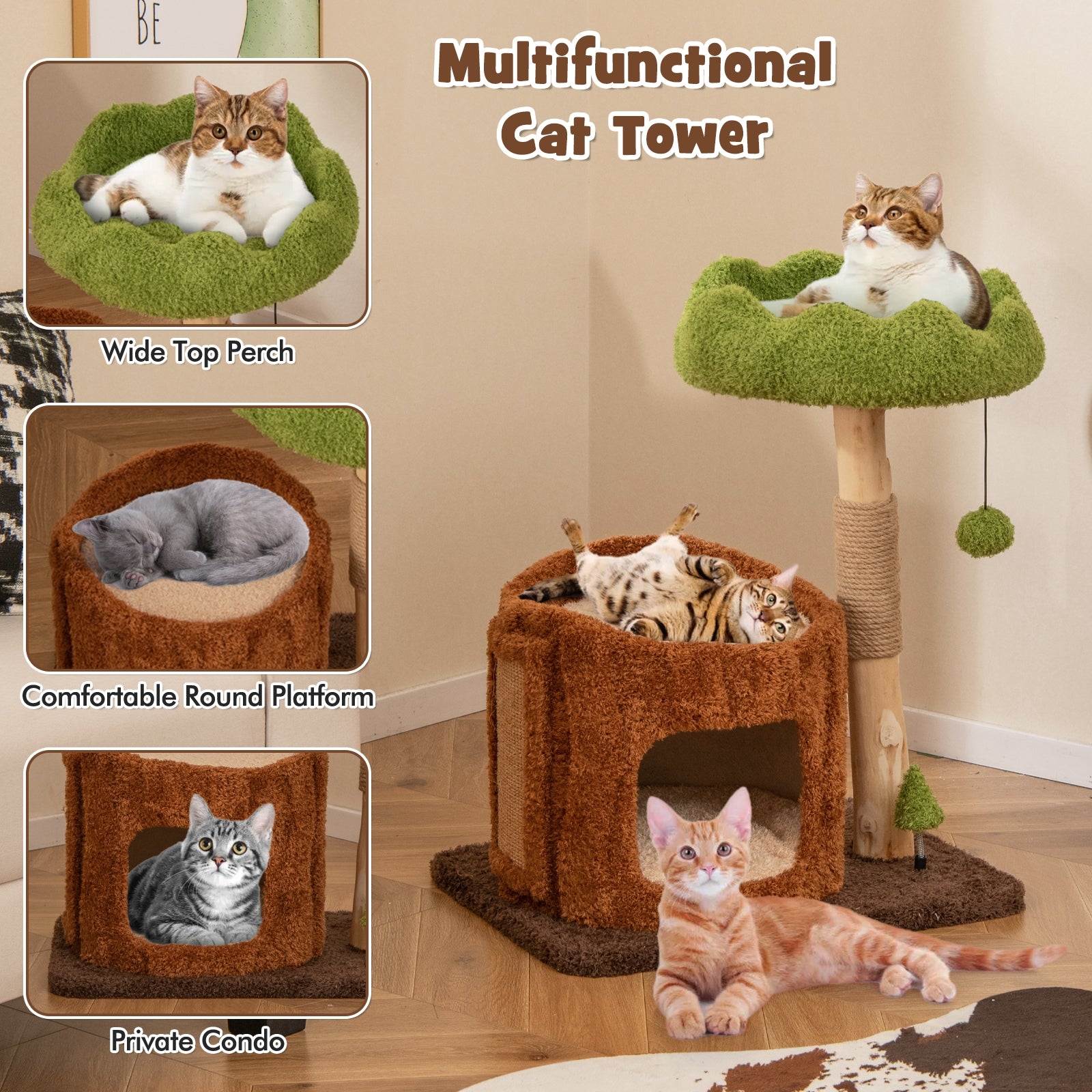 Multifunctional Cat Tree With Scratching Posts, Top Perch, Brown Cat Trees Condos & Scratchers at Gallery Canada