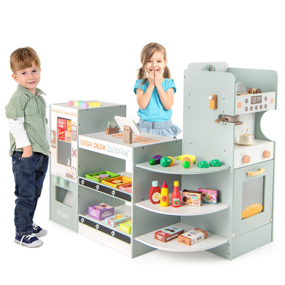 Wooden Kids Grocery Store Playset, Pretend Play Supermarket, Green Play Kitchen Sets at Gallery Canada