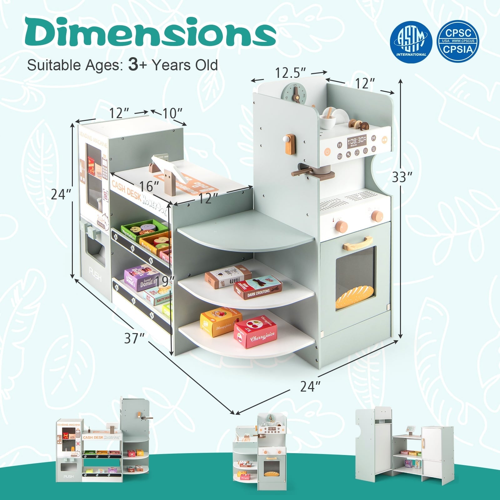 Wooden Kids Grocery Store Playset, Pretend Play Supermarket, Green Play Kitchen Sets at Gallery Canada