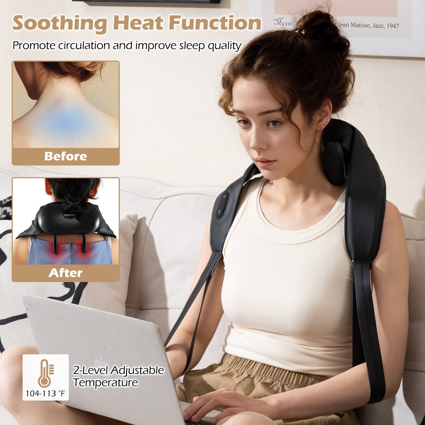 Neck Shoulder Massager, 2 Heat Levels, Pain Relief, Black Spa & Salon at Gallery Canada
