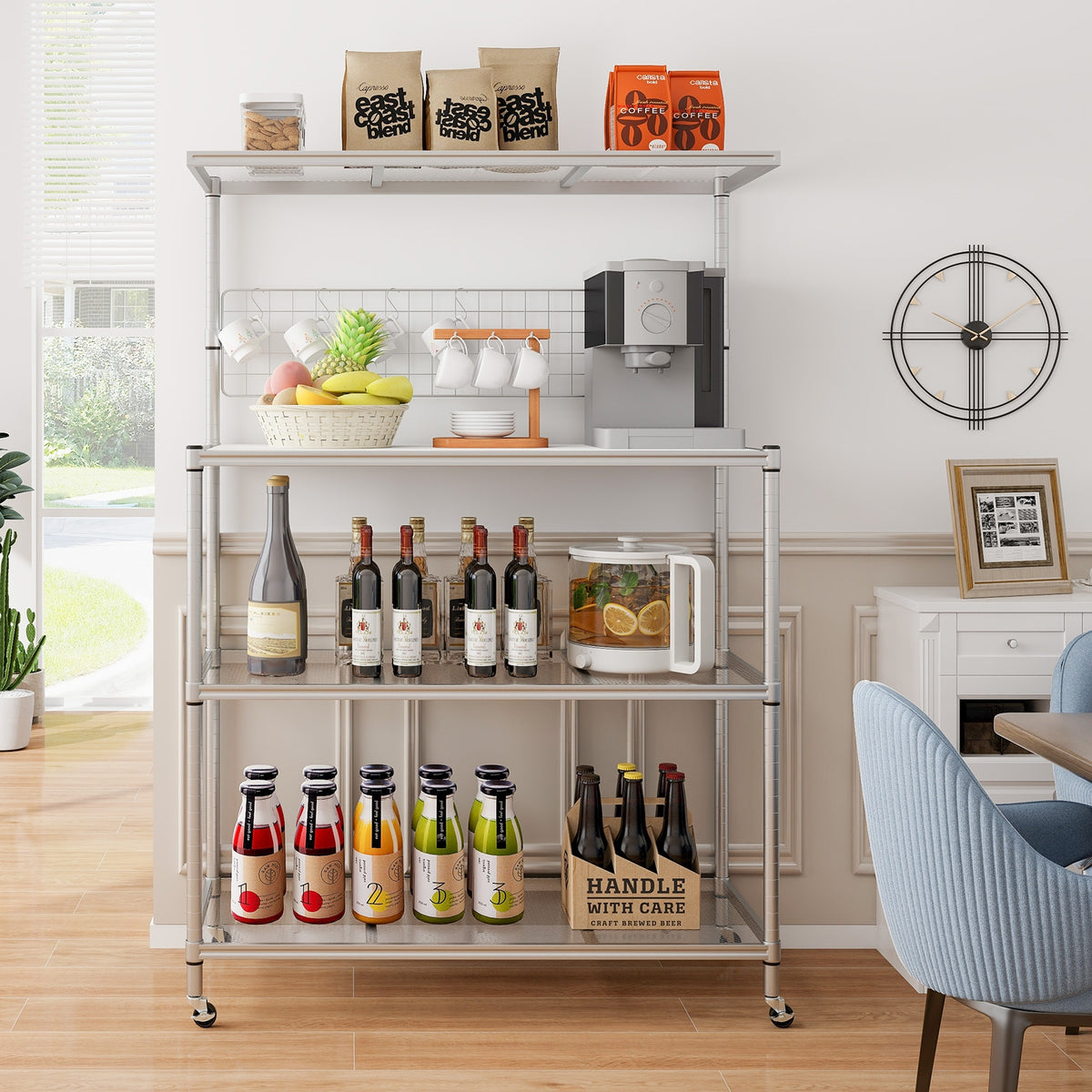 4-Tier Bakers Rack On Wheels, Adjustable Shelves, Silver Baker's Racks at Gallery Canada