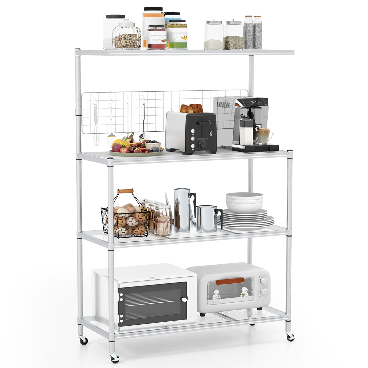 4-Tier Bakers Rack On Wheels, Adjustable Shelves, Silver Baker's Racks at Gallery Canada