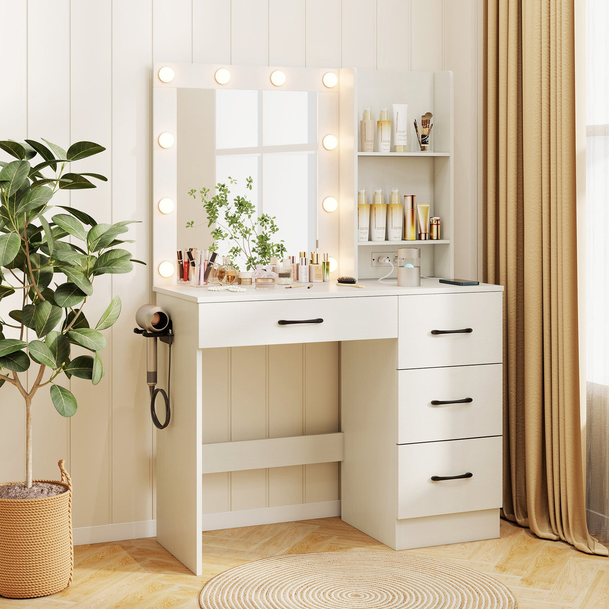 Vanity Desk With 3-Color Lights, Power Outlets, White Dressers & Chests at Gallery Canada
