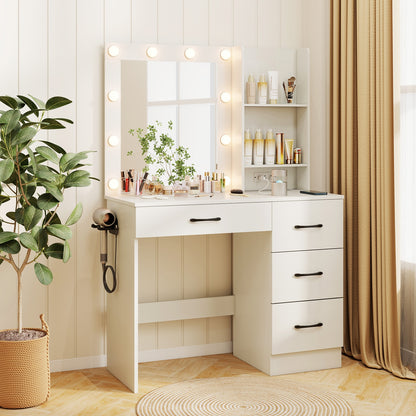 Vanity Desk With 3-Color Lights, Power Outlets, White Dressers & Chests at Gallery Canada