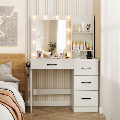 Vanity Desk With 3-Color Lights, Power Outlets, White Dressers & Chests at Gallery Canada