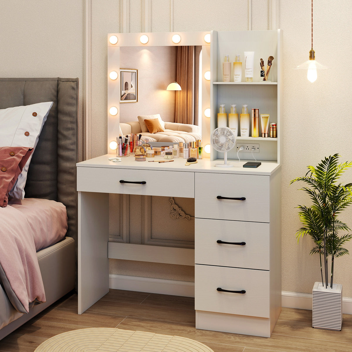 Vanity Desk With 3-Color Lights, Power Outlets, White Dressers & Chests at Gallery Canada