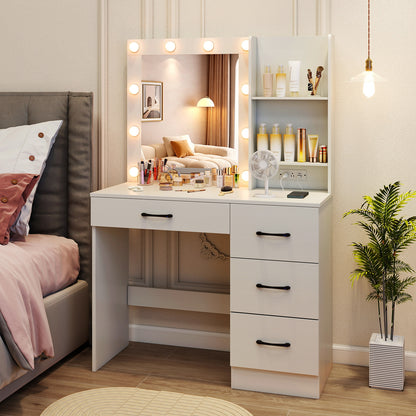 Vanity Desk With 3-Color Lights, Power Outlets, White Dressers & Chests at Gallery Canada