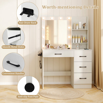 Vanity Desk With 3-Color Lights, Power Outlets, White Dressers & Chests at Gallery Canada