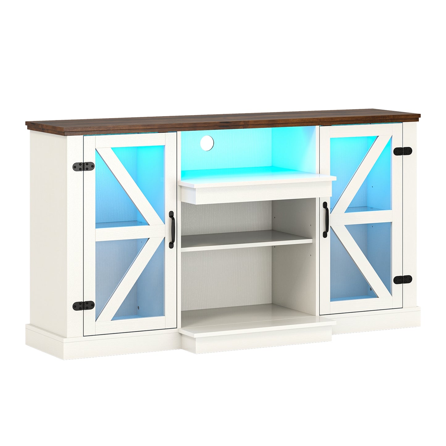 59 Inch Media Console Table, 3 Level Shelves, 22 Dynamic Modes, White Entertainment Centers & TV Stands White at Gallery Canada