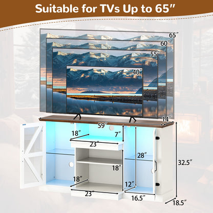 59 Inch Media Console Table, 3 Level Shelves, 22 Dynamic Modes, White Entertainment Centers & TV Stands at Gallery Canada