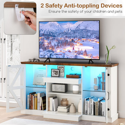 59 Inch Media Console Table, 3 Level Shelves, 22 Dynamic Modes, White Entertainment Centers & TV Stands at Gallery Canada
