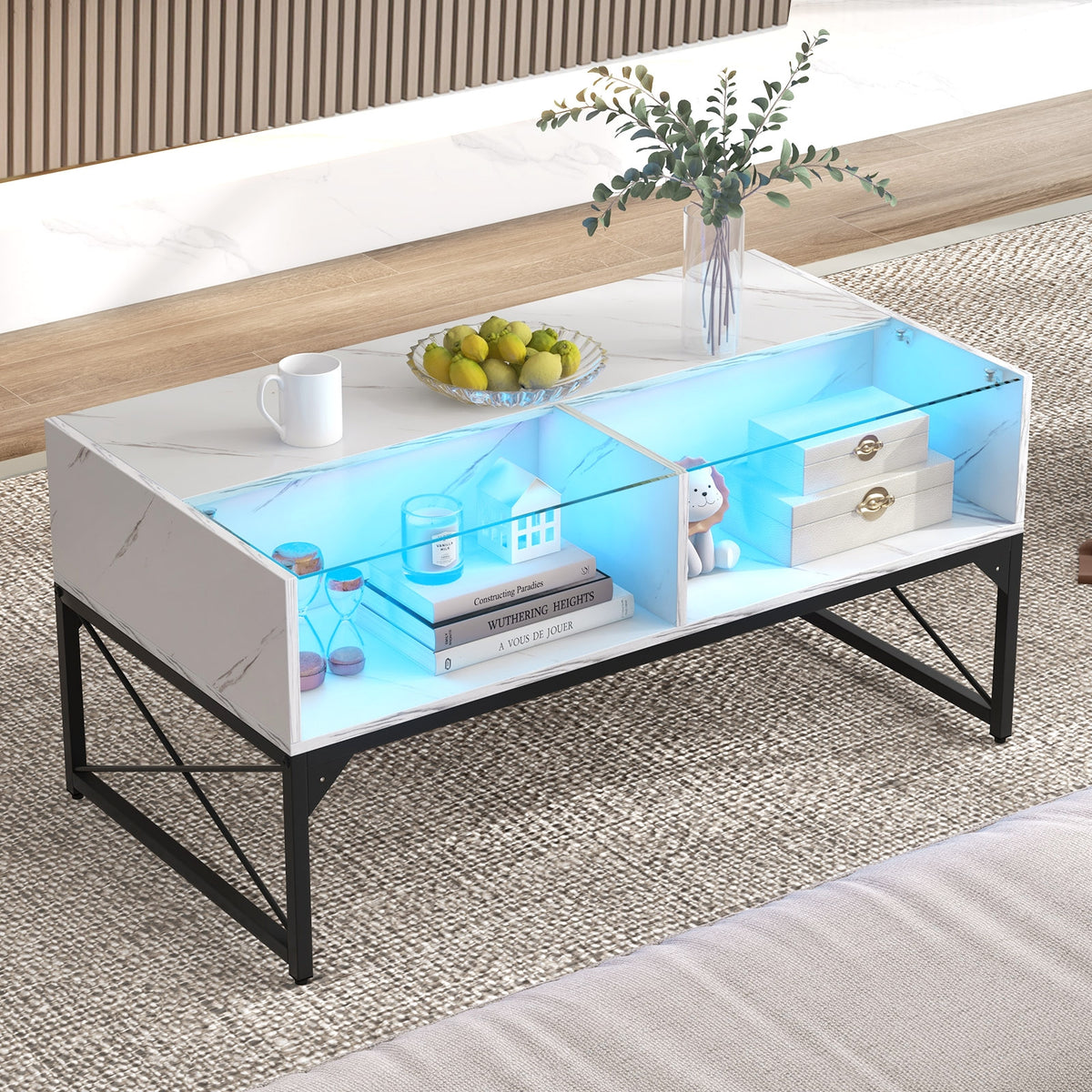 Center Table, Faux Marble Tempered Glass Top, White Coffee Tables at Gallery Canada
