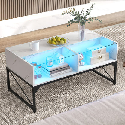 Center Table, Faux Marble Tempered Glass Top, White Coffee Tables at Gallery Canada