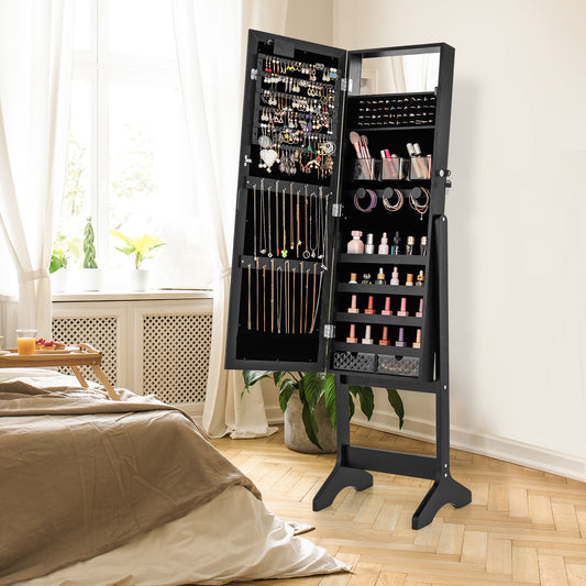 Mirror Jewelry Cabinet With 20 Warm Lights, 4 Tilt Angles, Black Floor Mirrors Black at Gallery Canada